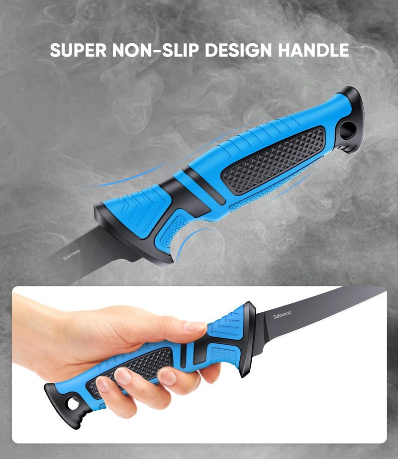 Sidomma Fillet Knife and Bait Knife Set Performance 5"-6"-7" G4116 German Flex Razor Sharp Stainless-Steel Blade with Sheath for Filleting and Boning, Pro Fishing Gear and Equipment Tools, Cool Fishing Gift for Men (Black-Blue) - Image 4
